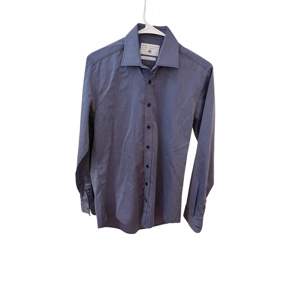 Ron Tomson‎ 32/33 Los Angeles Mens Tailored Fit Button Down Blue Geometric Shirt